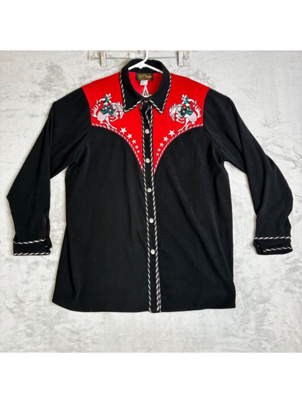 Bob Mackie Wearable Art Western Shirt Black Red Embroidered Horse Stars Sz 1X - Picture 3 of 9